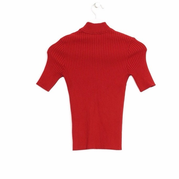 Courreges Red Ribbed Short Sleeve Top - Picture 2 of 2